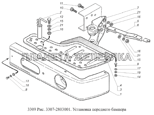 Установка переднего бампера ГАЗ-3309 (Евро 2)